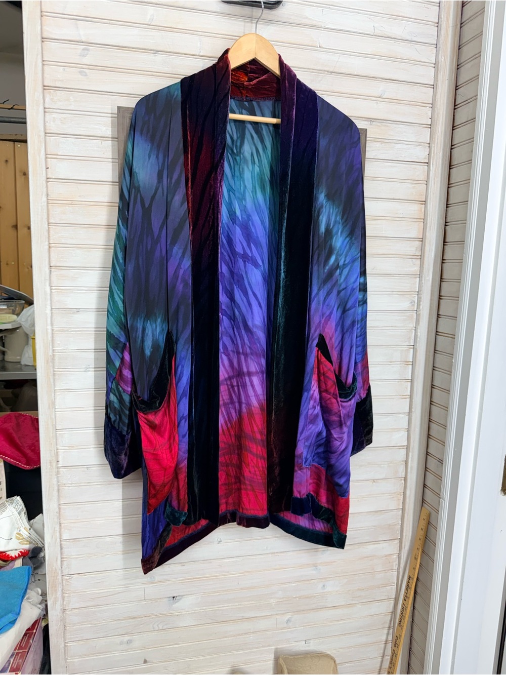 The Silk Turtle Hand Painted Silk & Velvet Kimono Robe Handmade in Colorado